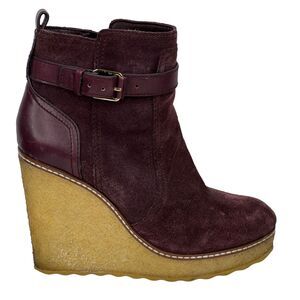Tory Burch Fur Lined Boot Ultra Wedge Women's SZ 7.5 Purple Remy Shiraz Winter
